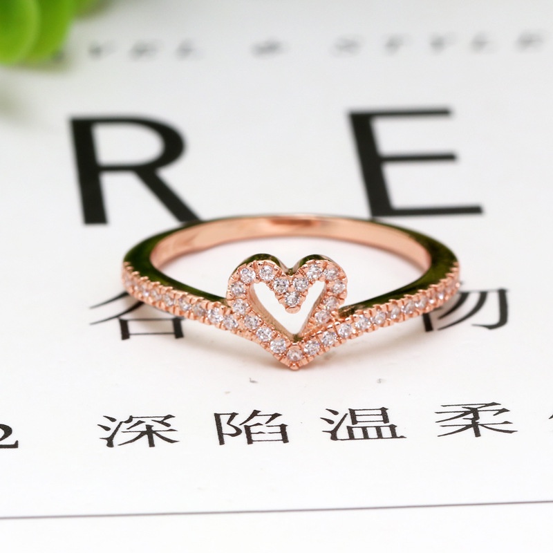 PANDORA Nhẫn Bạc 925 Đính Đá Cz Hình Trái Tim Cổ Điển