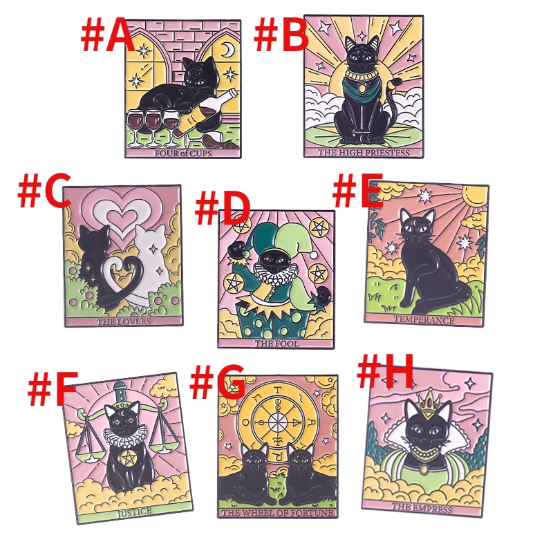 Huy Hiệu Cài Áo Hình Mèo / Bài Tarot Tráng Men Phong Cách Punk Gothic Thích Hợp Làm Quà Tặng Cho Bạn Bè