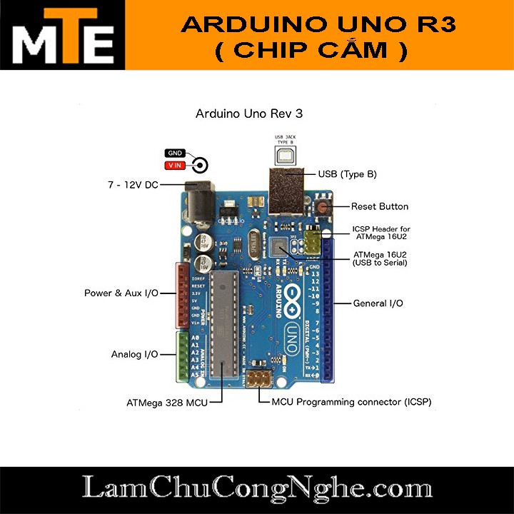 Module arduino UNO R3 chip cắm Atmega16u2 (board phát triển) kèm cáp