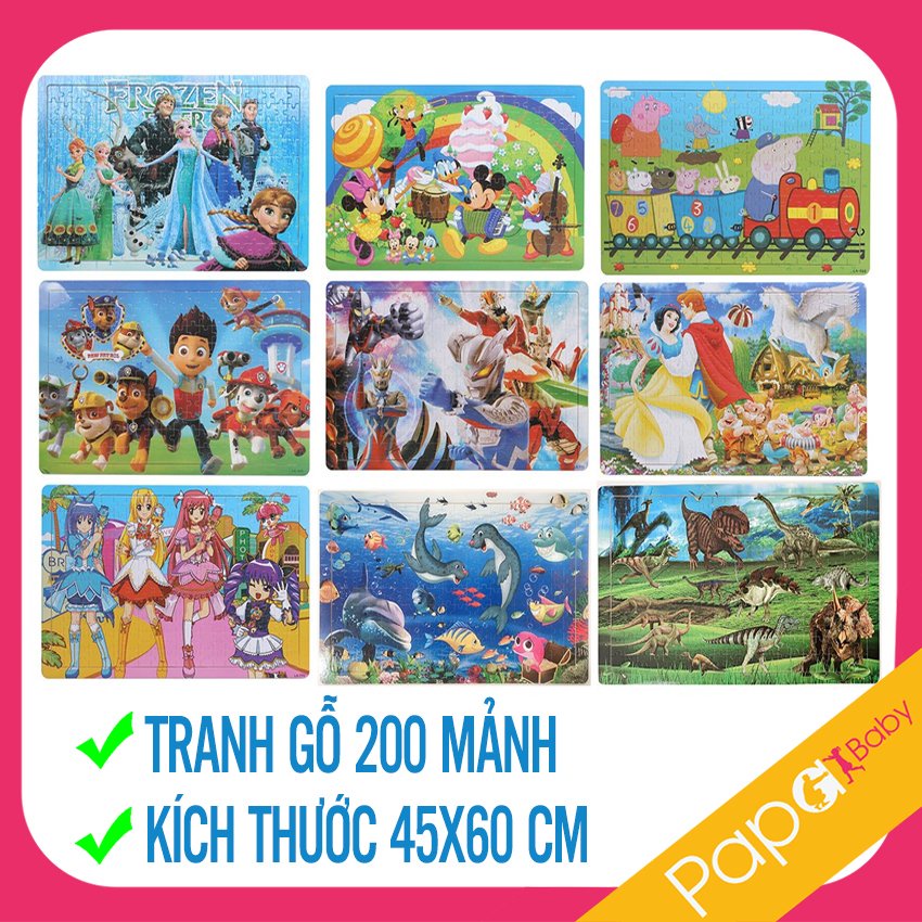 Tranh ghép hình cho bé 200 mảnh nhiều chủ đề - Bộ xếp hình gỗ