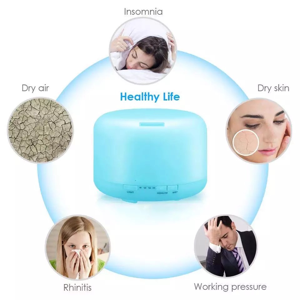 Máy Khuếch Tán Tinh Dầu Tạo Độ Ẩm Không Khí 500ML 7 Màu Có Đèn LED usb