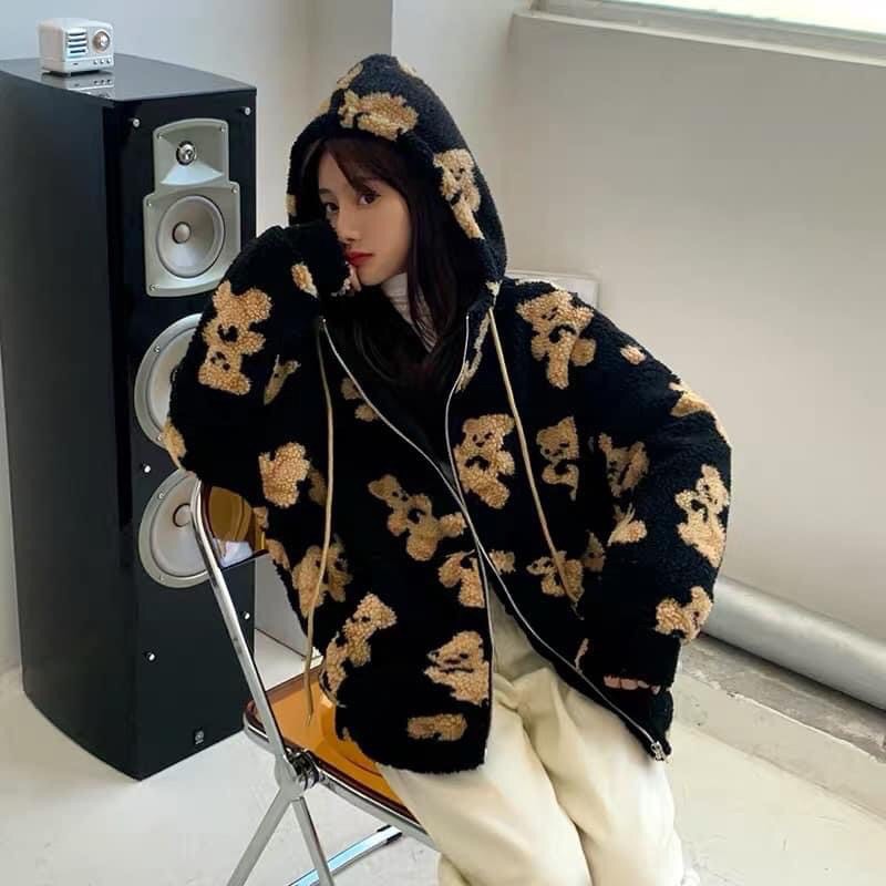 [Giá Sốc] Áo Khoác Có Mũ Lông Gấu Đáng Yêu, Áo Nỉ Lông Túi Bên Có Ảnh Thật Kèm Video | BigBuy360 - bigbuy360.vn