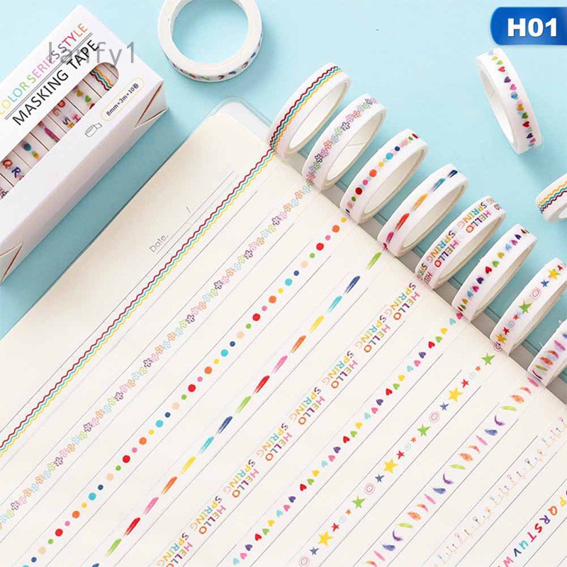 lanfy1 10Pcs/Set Cute Bullet Journal Washi Tape Set Kawaii Masking Tapes Kids DIY Diary Scrapbooking Photo