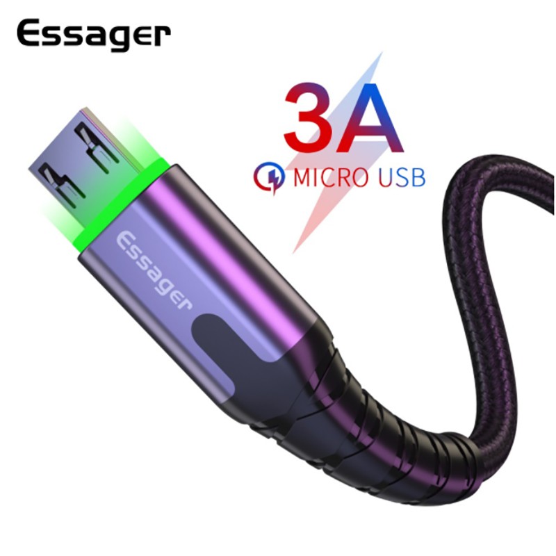 Essager Cáp sạc Micro Type C  USB có đèn LED cho điện thoại Android Samsung Xiaomi Oppo