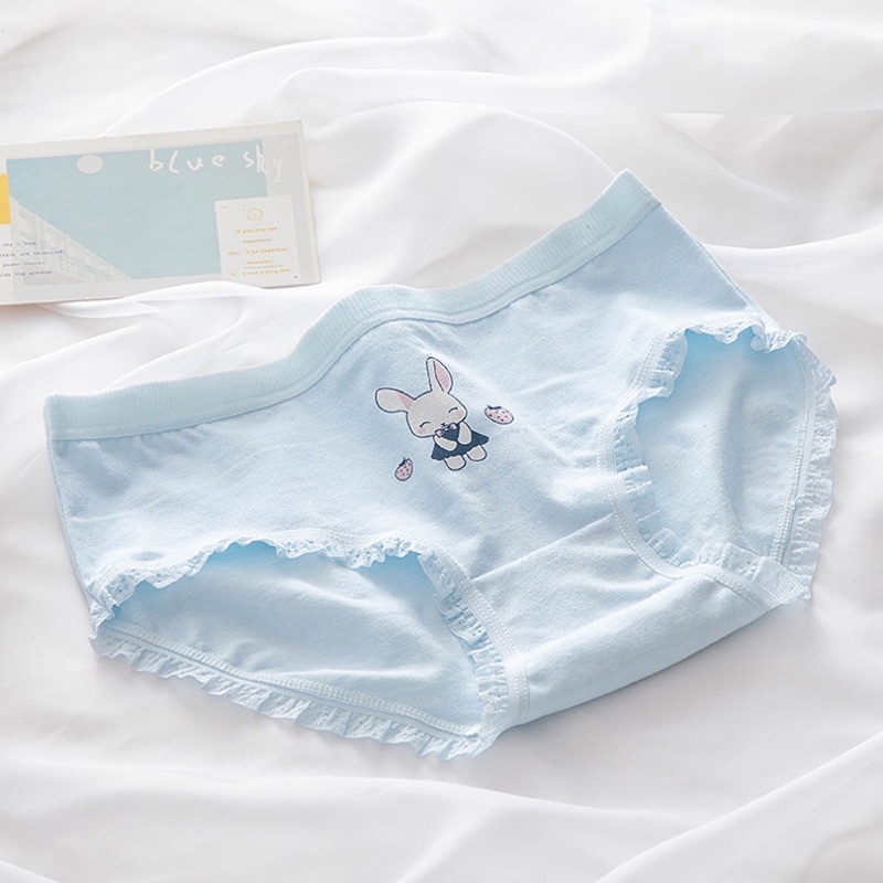 Quần Lót Cotton Hình Thỏ - Dâu Cute Tông Xanh Xinh Xắn 8015