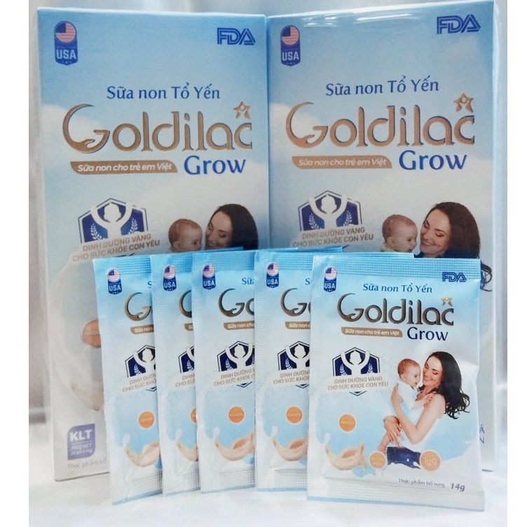 Sữa non tổ yến Goldilac Grow 1 hộp 392gram gồm 28 gói và mỗi gói 14 gram, Giúp ăn ngon,ngủ ngon,ổn định tiêu hóa