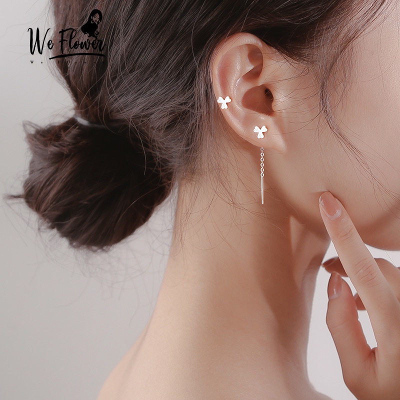 We Flower Bông Tai Bạc 925 Dáng Dài Hình Cỏ May Mắn Thanh Lịch Cho Nữ