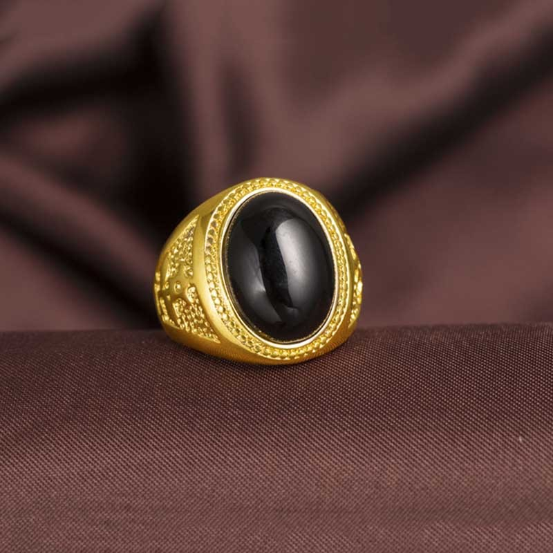 Nhẫn Titan Mạ Vàng 18k Khảm Đá Ruby / Lục Bảo / Đá Đen Với 3 Màu Sang Trọng Sành Điệu