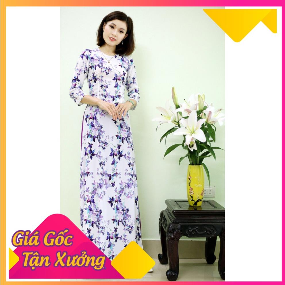 Bộ Áo Dài Truyền Thống 💖 FREESHIP 💖 Hoa dây Tím Lụa Nhật Cao Cấp Lên Phom Dáng Chuẩn Hot Nhất Hè 2021