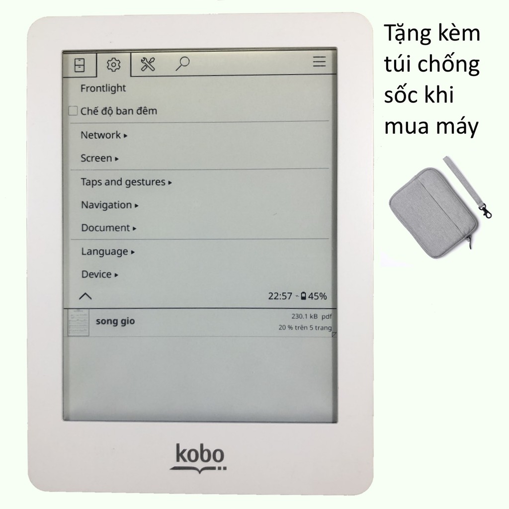 Máy đọc sách Kobo cài sẵn KOReader - Tặng túi chông sốc