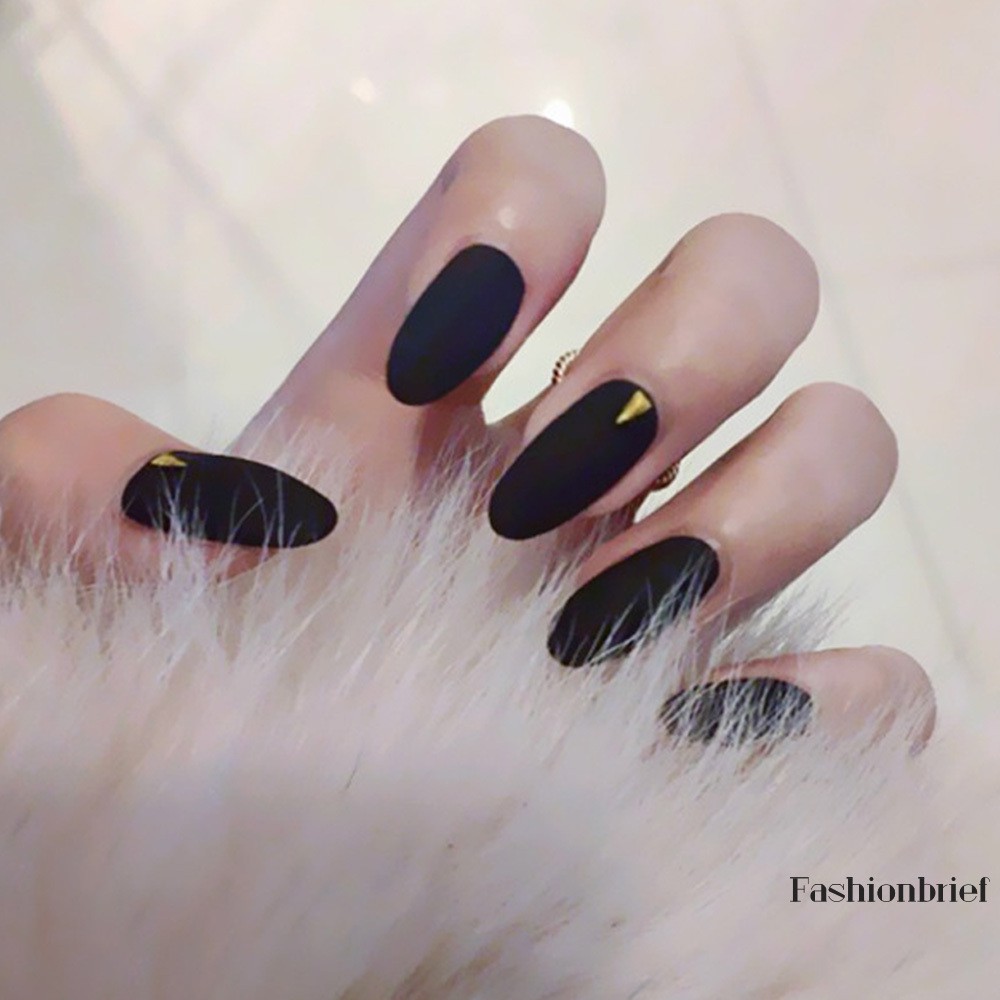 Bộ 24 Móng Tay Giả Đầu Tròn Màu Đen Có Thể Tháo Rời