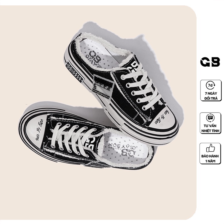 Giày Sục Thể Thao Nữ Giày BOM Sneaker Vải Canvas Rách Viền Màu Đen Kem Hot Trend Mới Nhất giayBOM GB Classics B1415