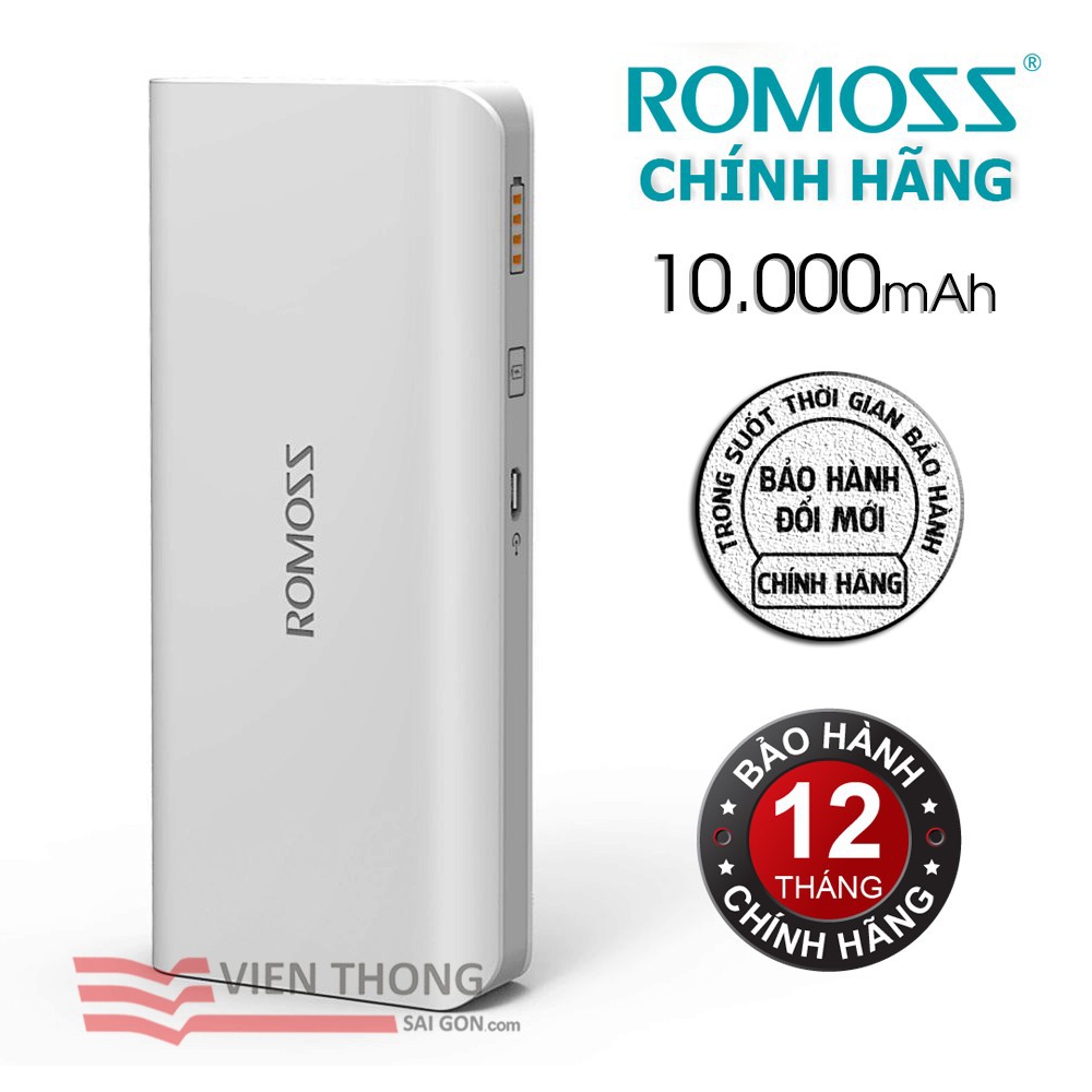 Pin sạc dự phòng 10000mAh Solo 5 Romoss (Trắng) - Hãng phân phối chính thức