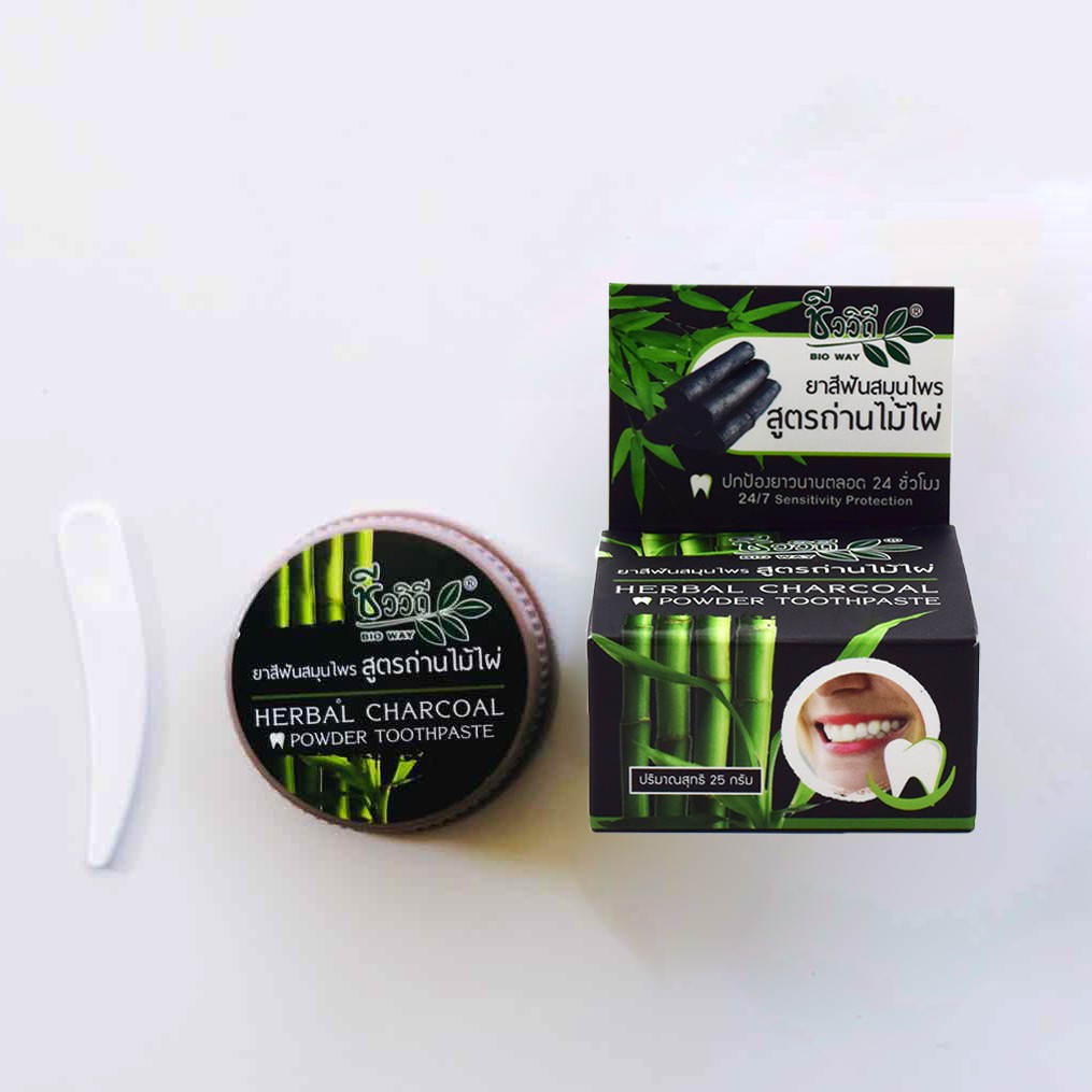 Kem đánh răng, kem trắng răng thảo mộc than tre Bio Way Herbal Charcoal 25gr - Hơi thở thơm mát- Ngăn ngừa mảng bám