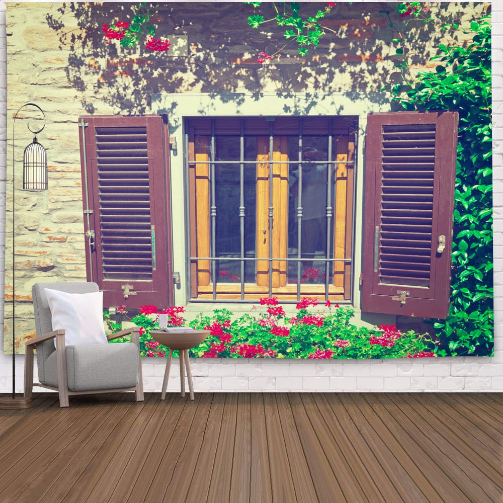 Thảm Treo Tường Giả Cửa Sổ Phong Cảnh Bắc Âu Trang Trí Phông Nền TV Phòng Khách Văn Phòng Tranh Vải Treo Tường Trang Trí Phòng Ngủ