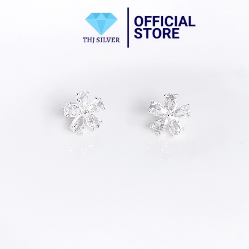 Bông tai hoa đá cánh sáng đẹp , chuẩn bạc ta - THJ SLIVER