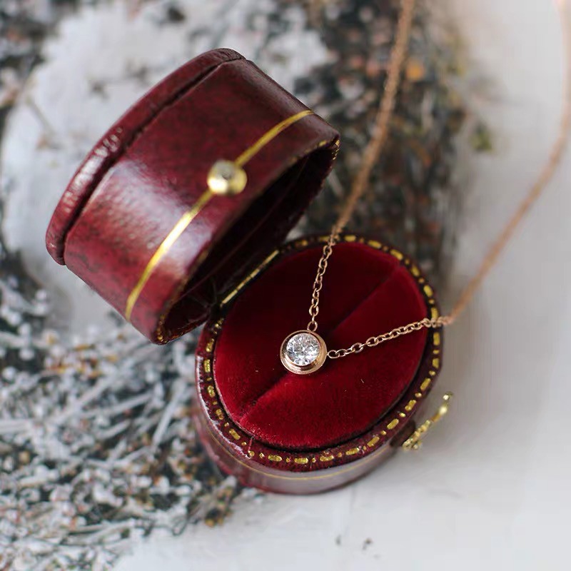 Dây Chuyền Mạ Vàng Hồng 18K Đính Đá Zircon Phong Cách Hàn Quốc Nhật Bản Chống Thấm Nước Không Gây Dị Ứng