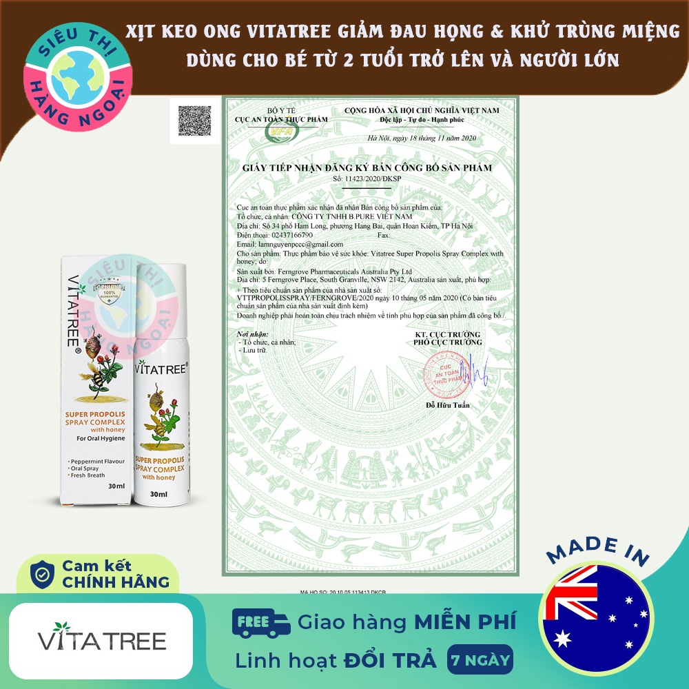 Xịt keo ong Vitatree Super Propolis Úc