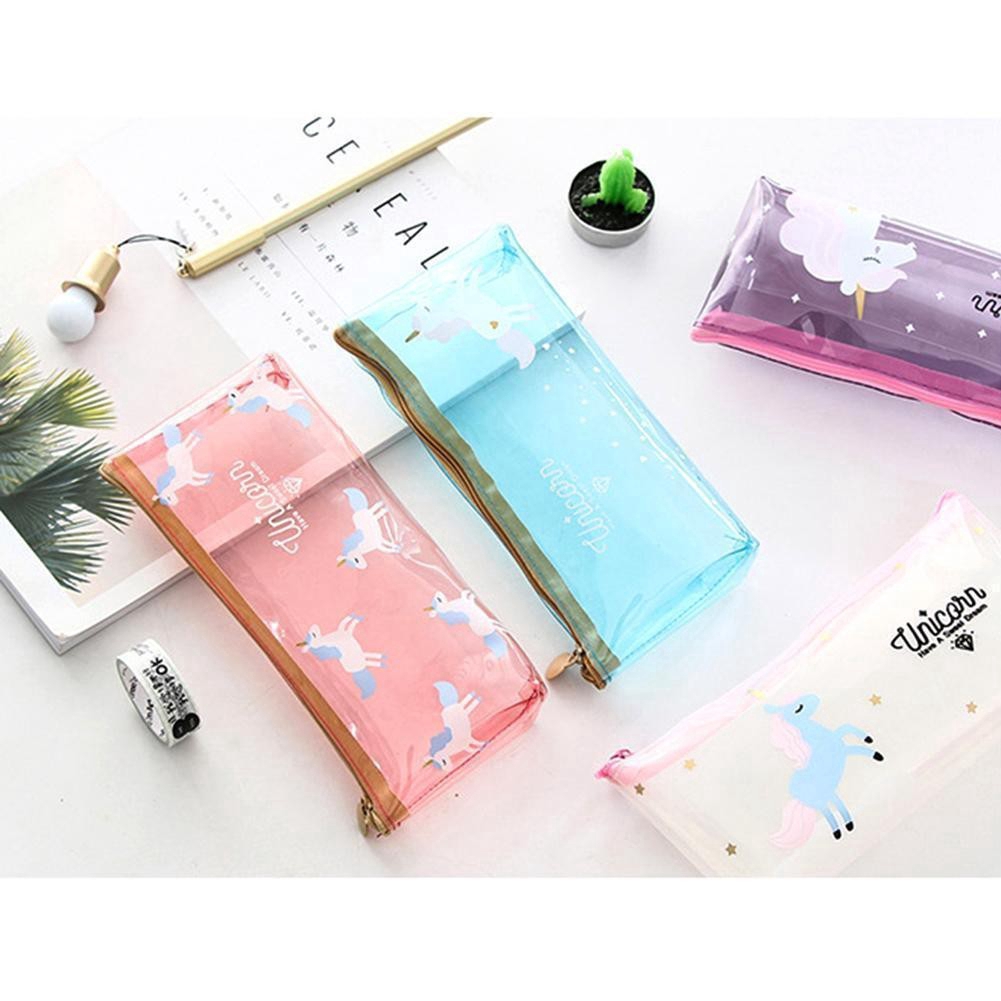 Túi đựng bút trong suốt in hình ngựa một sừng dễ thương