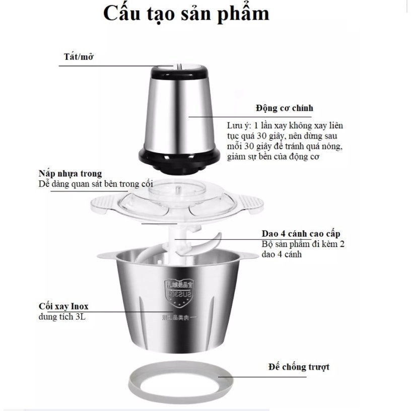 Máy xay thịt cối Inox 4 lưỡi đa năng siêu sắc bén, cối xay Kitchen Expert 2 lít, xay siêu nhanh siêu mạnh, Giadungbpm