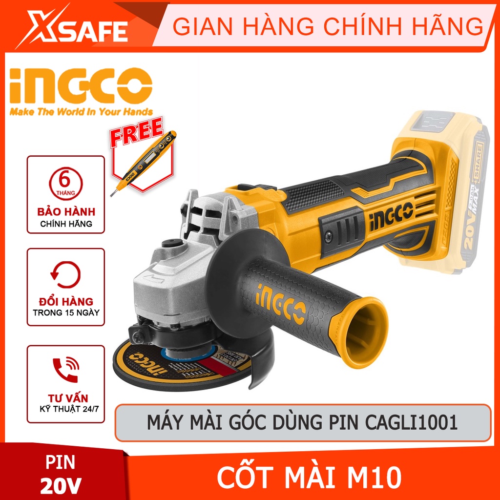 Máy mài góc dùng pin INGCO CAGLI1001 20V Máy mài cầm tay tốc độ không tải 8500/min, trục chính M10, không kèm pin sạc