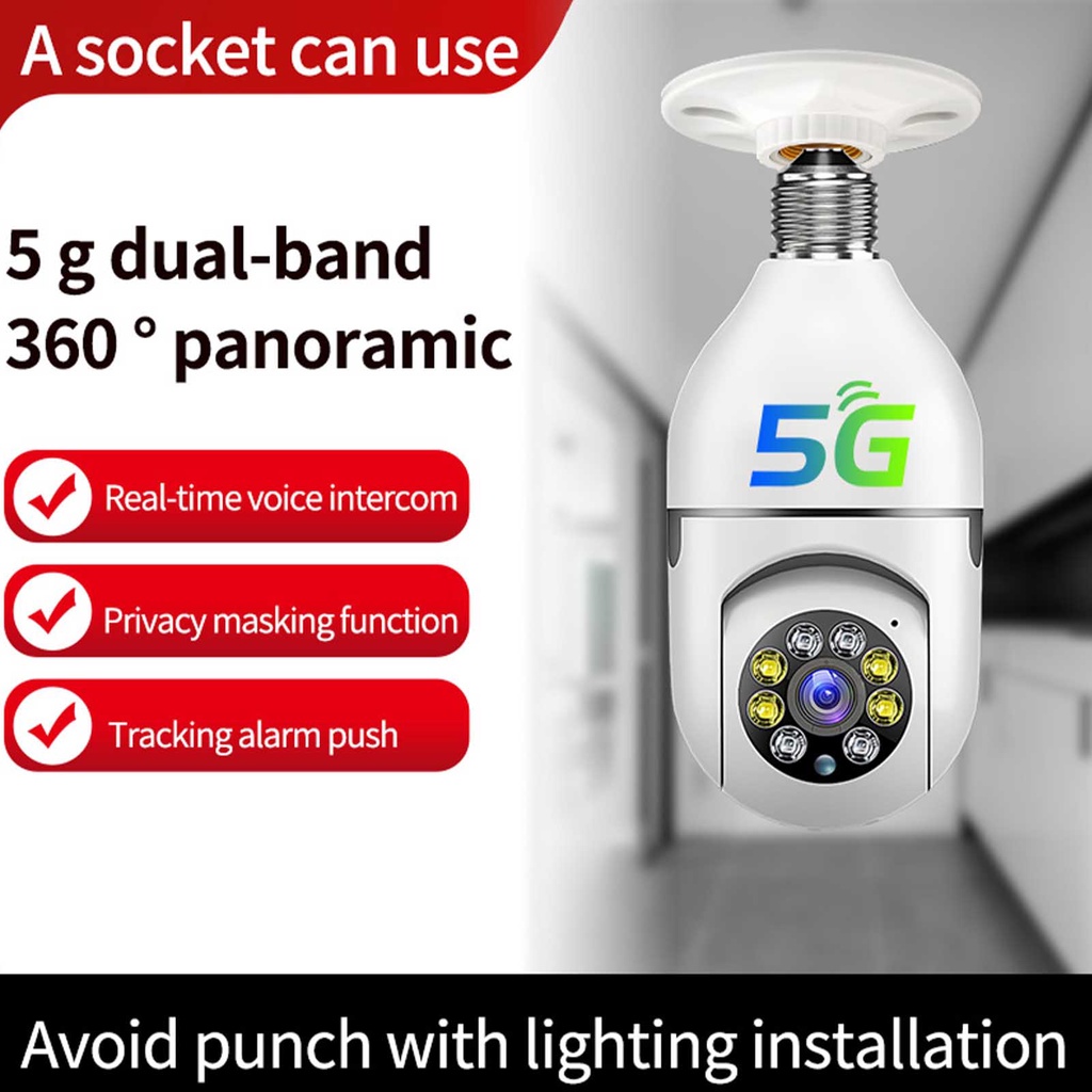 Có thể bán buôn Giá đỡ đèn Camera không dây 360 độ 2.4GHz và 5G WiFi 110‑220V 1080p bóng phát hiện chuyển động Hàng giao ngayWestvirginia058