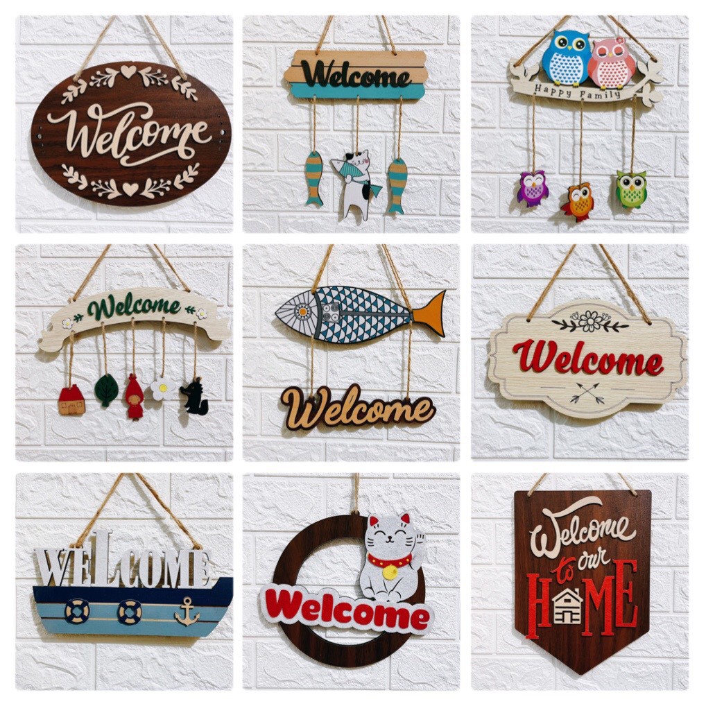 Bảng gỗ trang trí, décor, treo tường, treo cửa, treo nhà cửa OHAY – Shop, văn phòng, bếp, vườn, welcome (Tặng móc treo)