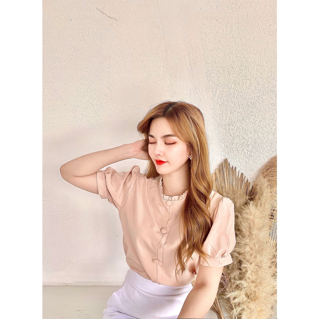 Áo Sơ Mi Nữ Gloria Shop,Áo Kiểu Công Sở Xếp ly tay ngắn , Chất Lụa Hàn mềm mịn
