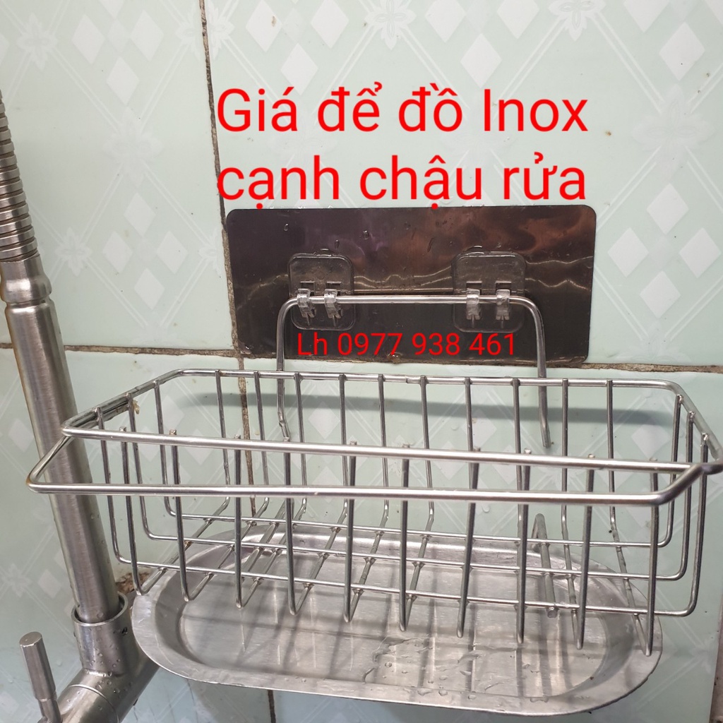 Khay Inox gắn vòi đựng đồ rửa bát , Giá Inox dán tường để đồ nhà bếp đa năng tiện lợi