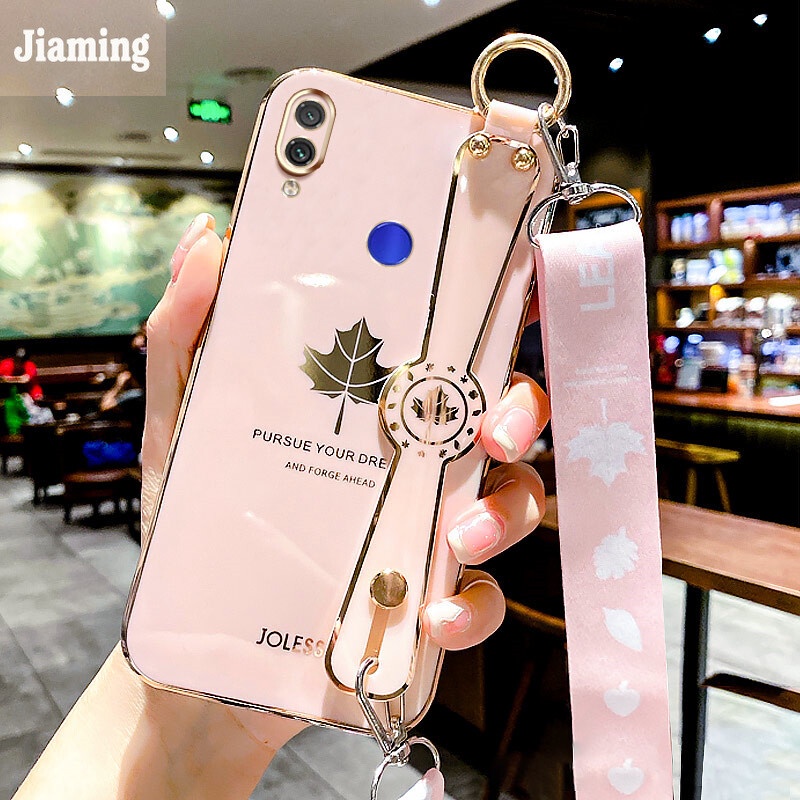 Ốp Điện Thoại Viền Lá Phong Mạ Điện Sang Trọng + Dây Đeo Cho Xiaomi Redmi Note 7 Pro