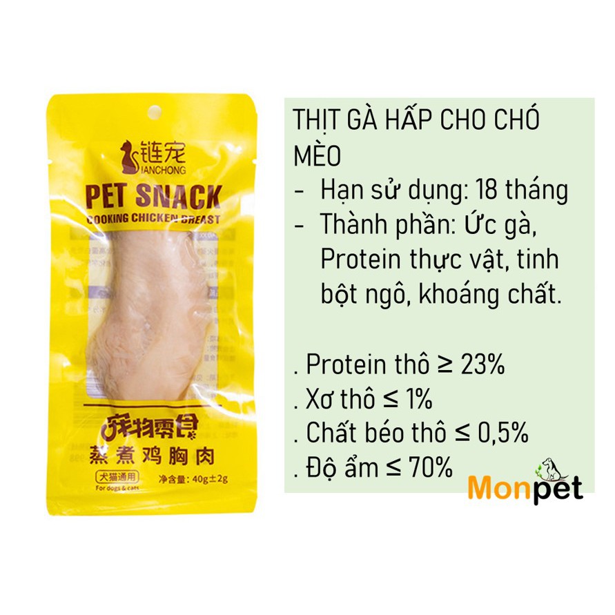 (2 gói) Bánh thưởng, Thịt gà tươi đóng gói cho chó mèo 40g