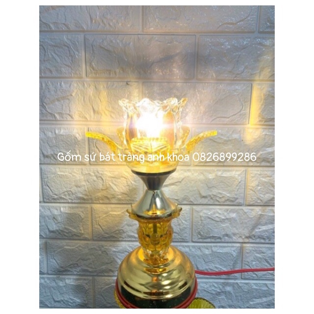 Giá siêu rẻ - Đèn Thờ Bông Pha Lê Chạy Bằng Điện Cao 20cm [1 cặp]
