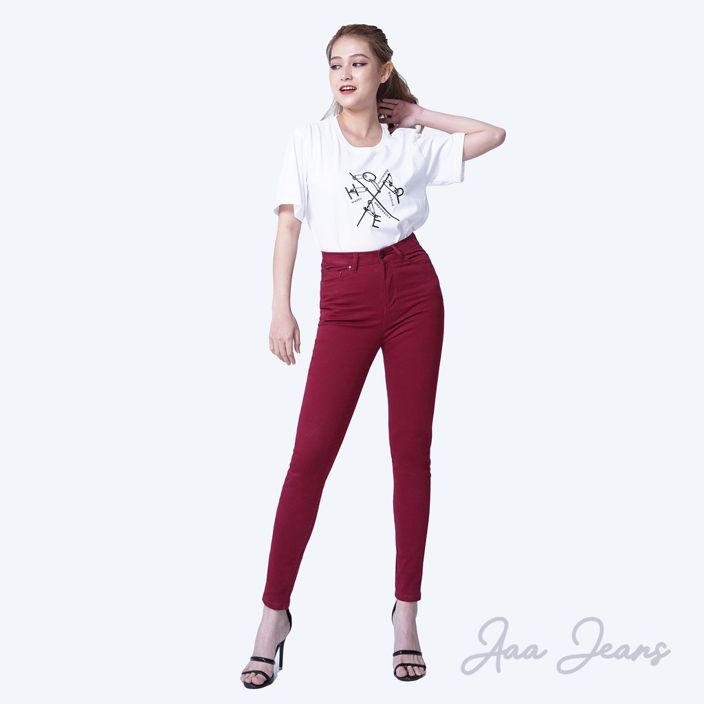 Quần Kaki Nữ Aaa Jeans Dáng Skinny Ôm Màu Bordeaux