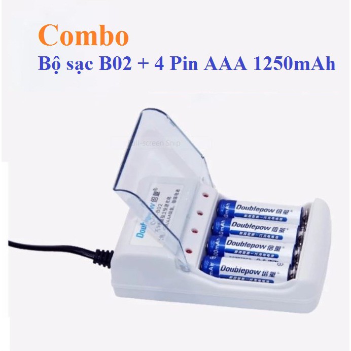 Combo bộ sạc pin đa năng Doublepow DP-B02 và 4 pin tiểu sạc Doublepow AAA 1250mAh