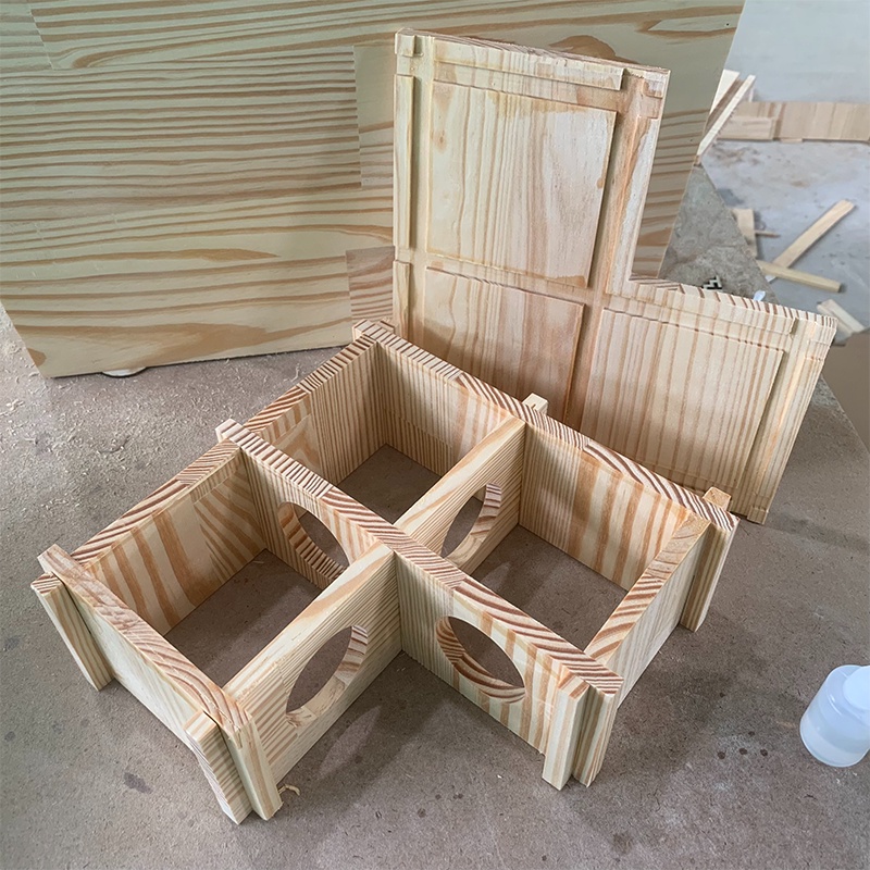 Hầm Trú Ẩn Chữ L 3 ngăn Gỗ Thông Lắp Ráp Cho Hamster Size 25*25*10cm