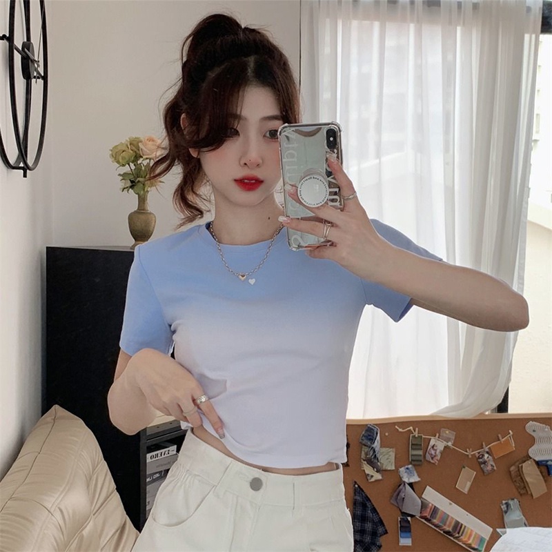 Áo thun IELGY ngắn tay màu gradient họa tiết trái tim thời trang cho nữ