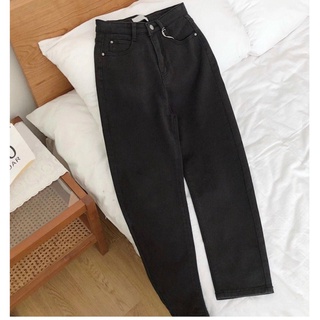Quần Baggy jean nữ  đen lưng cao phong cách cạp cao vừa phải chất bò mịn CHALE