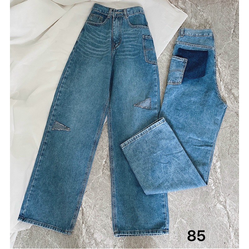 Quần baggy jean nữ ✈️FREESHIP✈️ quần baggy jean nữ rách ống rộng bigsize từ 40kg đến 80kg mẫu túi kiểu MS85 - 2KJean