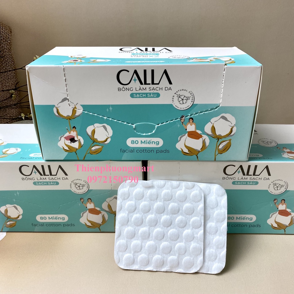 Bông Tẩy Trang Hạt Massage CALLA 80 Miếng / Hộp size 6x6cm chính hãng Bông Bạch Tuyết