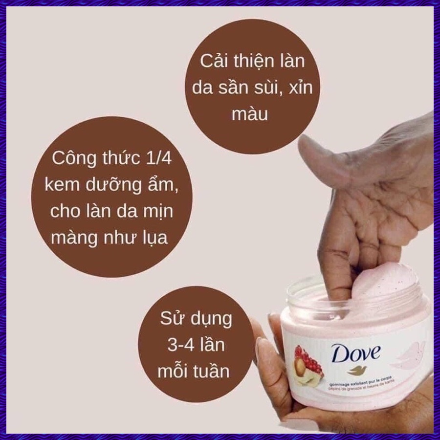 Tẩy Tế Bào Chết Body Dove Exfoliating Body Hương Lựu Và Hương Macca - 225ml