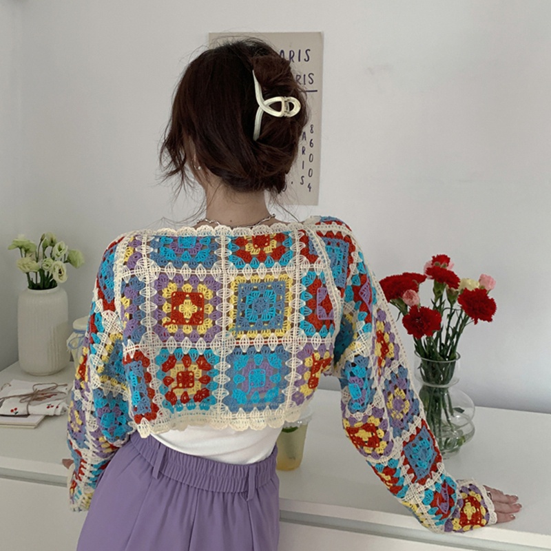 Áo Khoác Cardigan Dệt Kim Mỏng Tay Dài Phong Cách Boho Nhiều Màu Sắc