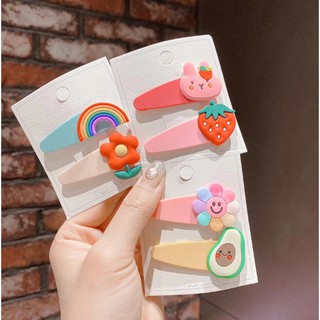 SET 2 CÁI KẸP BẤM TÓC MÁI CHO BÉ GÁI BỌC CAO SU MỀM HÌNH BÁNH KEM TRÁI BƠ