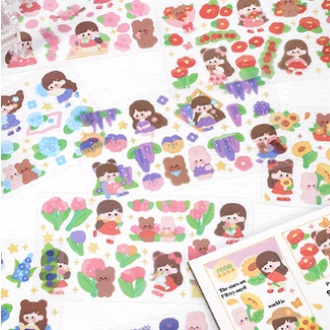 Bộ 2 tấm sticker cô gái dễ thương hình dán PET chống nước | BSB299