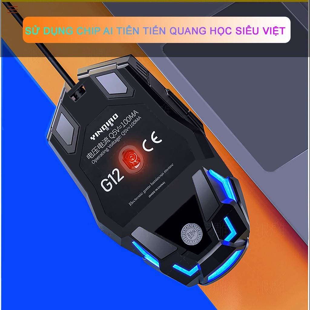 Chuột Máy Tính Laptop Có Dây Gaming G12 LED RGB 4 Màu Đen Trắng Bạc Hồng Tự Động Đổi Màu-THModern
