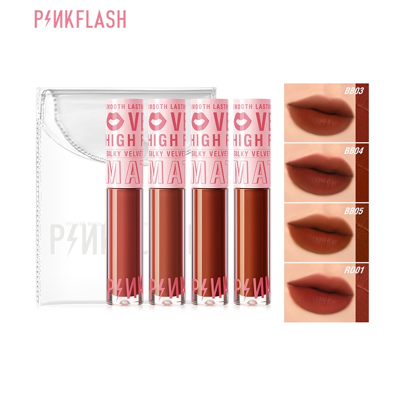 Set 4 son môi nhung lì PINKFLASH mềm mịn lâu trôi
