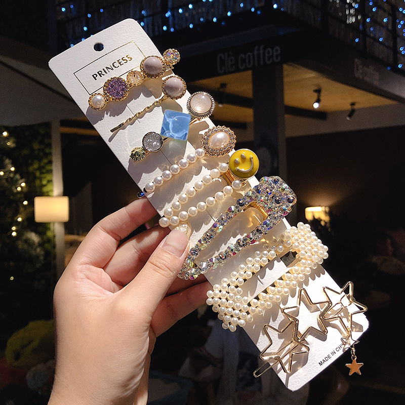 Kẹp tóc đính đá/ngọc trai giả phong cách Hàn Quốc xinh xắn dành cho nữ