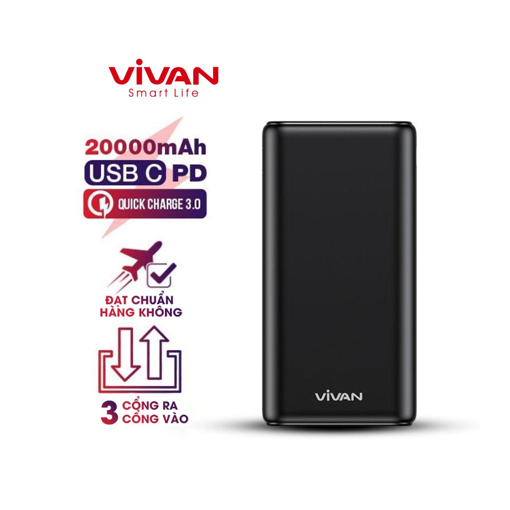 Pin Sạc Dự Phòng VIVAN 20.000mAh Quick Charge 3.0 22.5W 3 Output &amp; 3 Input-VPB-H20S