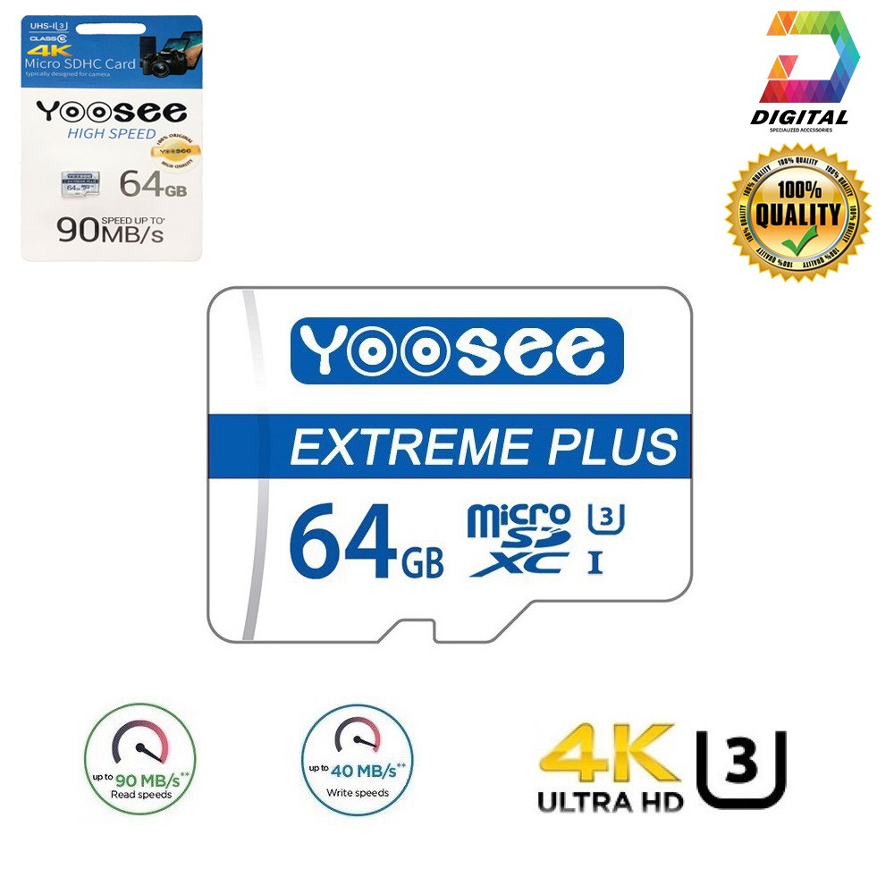 Thẻ Nhớ Microsdxc YOOSEE Extreme Plus 64GB UHS-I U3 4K R90MB/S W40MB/S Chính Hãng