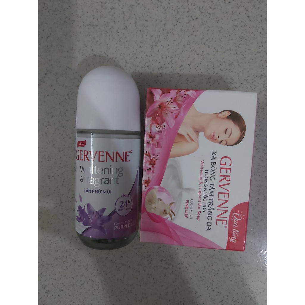 (Chọn mùi)Gervenne - Lăn khử mùi trắng da 50ml + Tặng xà bông tắm 90g