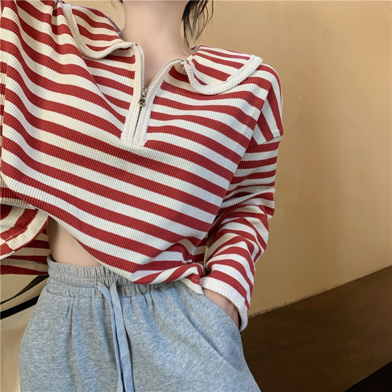 Áo tay dài có khóa kéo thời trang Hàn Quốc mới dành cho nữ